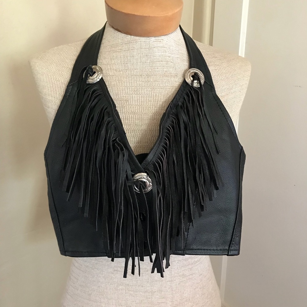 💋Sexy💋 Women’s Leather Fringed Halter Top  S